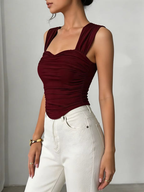 Sexy Tank Women Summer New Tops Solid Backless Streetwear Casual Slim Sleeveless Camisole Fashion Folds Tank Tops Lady Clothing