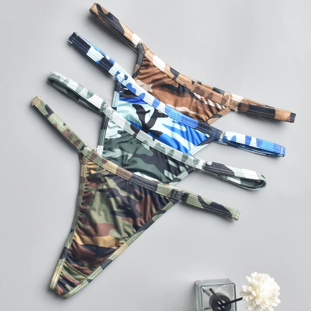 Men Women Unisex Camouflage Print Thong Underwear Adjustable Waist Strap Briefs 4 Styles  Sexy Low Rise G-string Panties For D