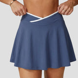 Women Tennis Skorts with Shorts High Waist Cross Running Cycling Fake Two Piece Sports Skirt Gym Fitness Workout Yoga Bottoms