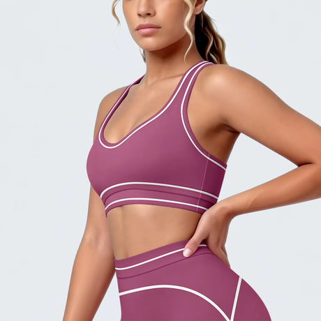 Women's Yoga Bra Vest Fitness Tank Running Workout Gym Top Push Up Padded Soft Slim Contrast Piping Racerback Sports Underwear