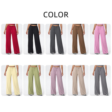 Women Quick Drying Wide Leg Yoga Pants Loose Yoga Pants High Waist With Pockets Fitness Sport Gym Workout Drawstring Full Length