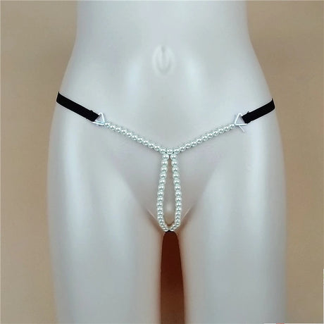 Sexy Massage Pearls Thong Women Panties Open Crotch G-string Erotic Lingerie Woman High Stretch Plus Size T Back Sex Accessories