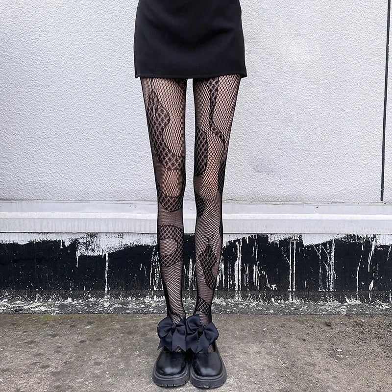 New Goth Lolita Cosplay JK Girls Tights Women Sexy Retro Gothic Kawaii Cross Print Club Stockings Nylon Socks Fishnet Pantyhose