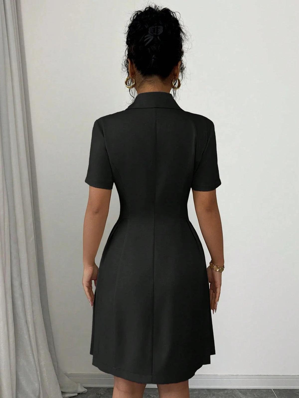 2026 Luxury Dresses Solid Color Notched Lapel Double Breasted Short Sleeve Slim Summer Midi Dress for Woman Clothes