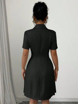 2026 Luxury Dresses Solid Color Notched Lapel Double Breasted Short Sleeve Slim Summer Midi Dress for Woman Clothes