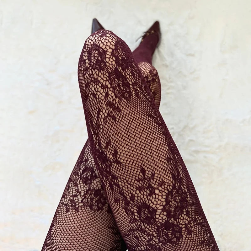 Cute Lolita Tights Women Sexy Lace Floral Thigh High Stockings Pantyhose Lingerie Hosiery Mesh Fishnet Stockings Women Tights
