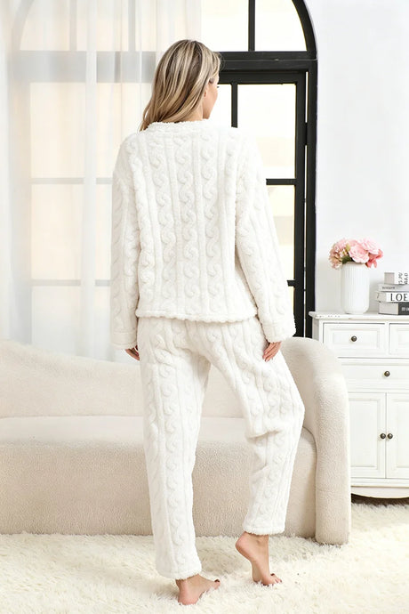 Women's Autumn and Winter Thermal Pajamas Sets Coral Velvet Jacquard Warm Loungewear Female Soft Comfortable Thickened Sleepwear
