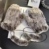 Hot Sale Women's 100% Natural Rabbit Fur Winter Gloves Warm Knit Thick Thermal Mittens Soft Real Fur Outdoor Cold Weather Glove