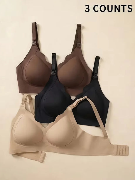 3 Pcs New Style Nursing Bra With a Chest Opening And Comfortable Button Closure, Suitable For Breastfeeding During Pregnancy