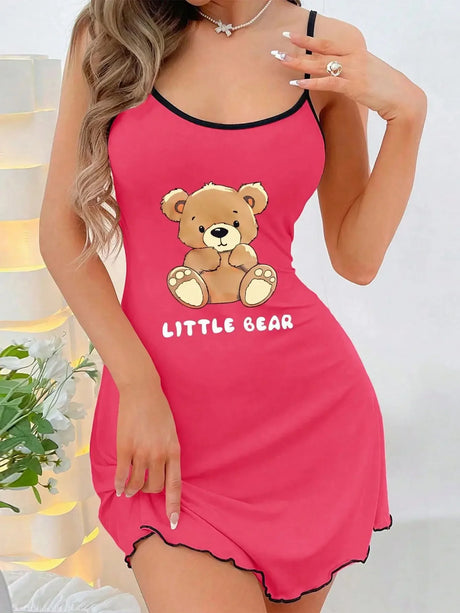 Summer Suspenders Mini Dress Women Sleepwear Comfortable Home Leisure Sexy Nightgowns Littler Bear Printed Nightdress