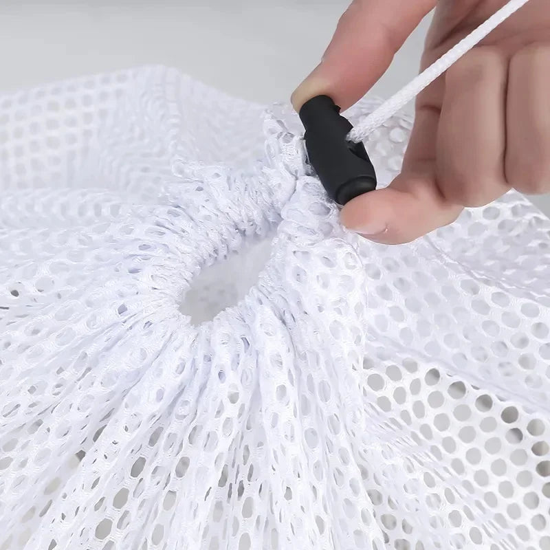 1Pc Drawstring Mesh Laundry Bags Fine/Coarse Mesh Washing Machine Travel Laundry Pouch Soft White Lingerie Storage Clothing Hot