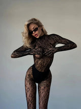 Toucheart Erotic Mesh Bodysuit Leopard Print Hollow Out Sexy Uniform Women Body Shaping See-through Seductive Hot Flirt Bodysuit