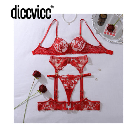 Diccvicc Floral Lingerie for Women See Through Sexy Lace Garter Belt Female Underwear Fantasy Set Very Intimate Exotic Clothes