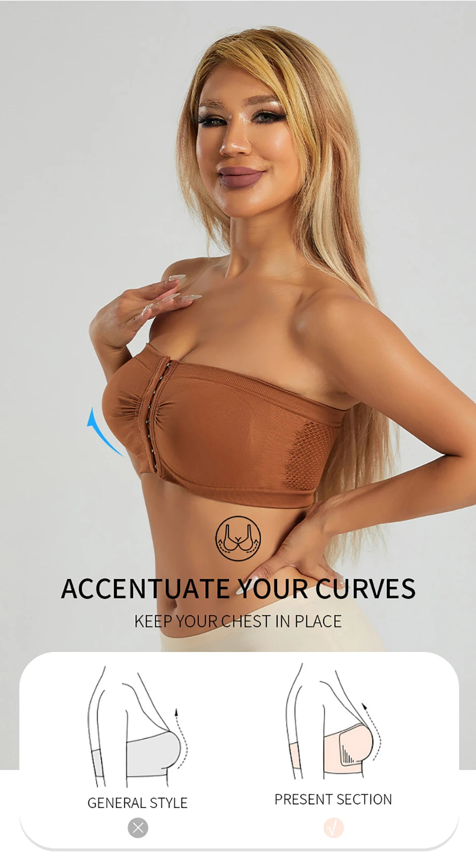 Women's Plus Size Strapless Front Closure Bandeau Bra Seamless Wireless Bralette Tube Top Non-Slip Everyday Brassiere