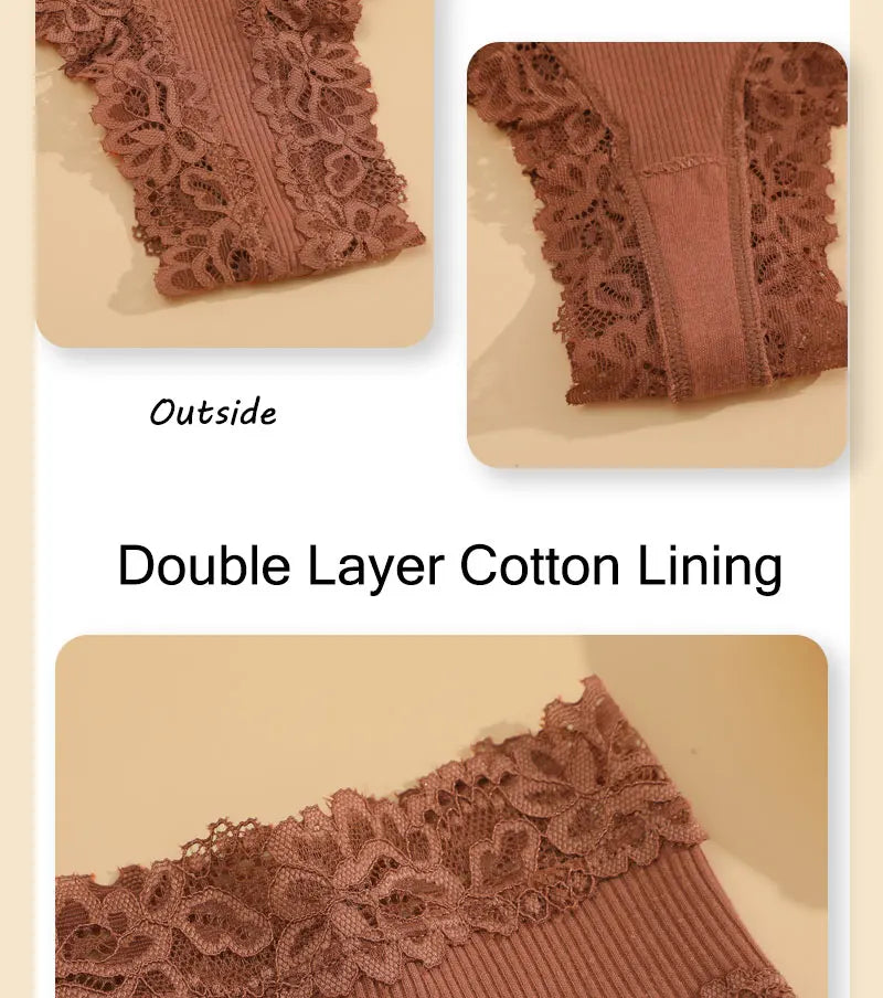 3PCS/Set Sexy Lace Seamless Cotton Brazilian Panties Women Ribbed Intimates Breathable Panties Low Waist Female Cotton Underwear
