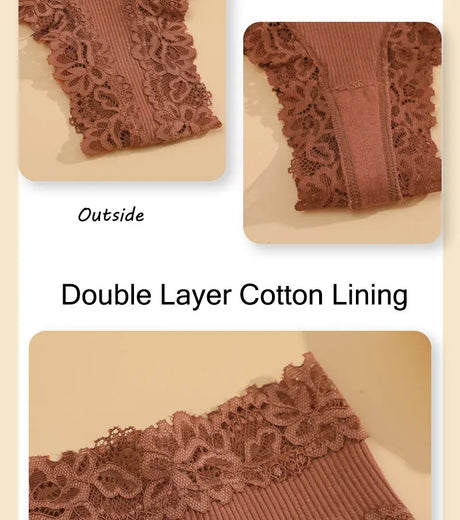 3PCS/Set Sexy Lace Seamless Cotton Brazilian Panties Women Ribbed Intimates Breathable Panties Low Waist Female Cotton Underwear