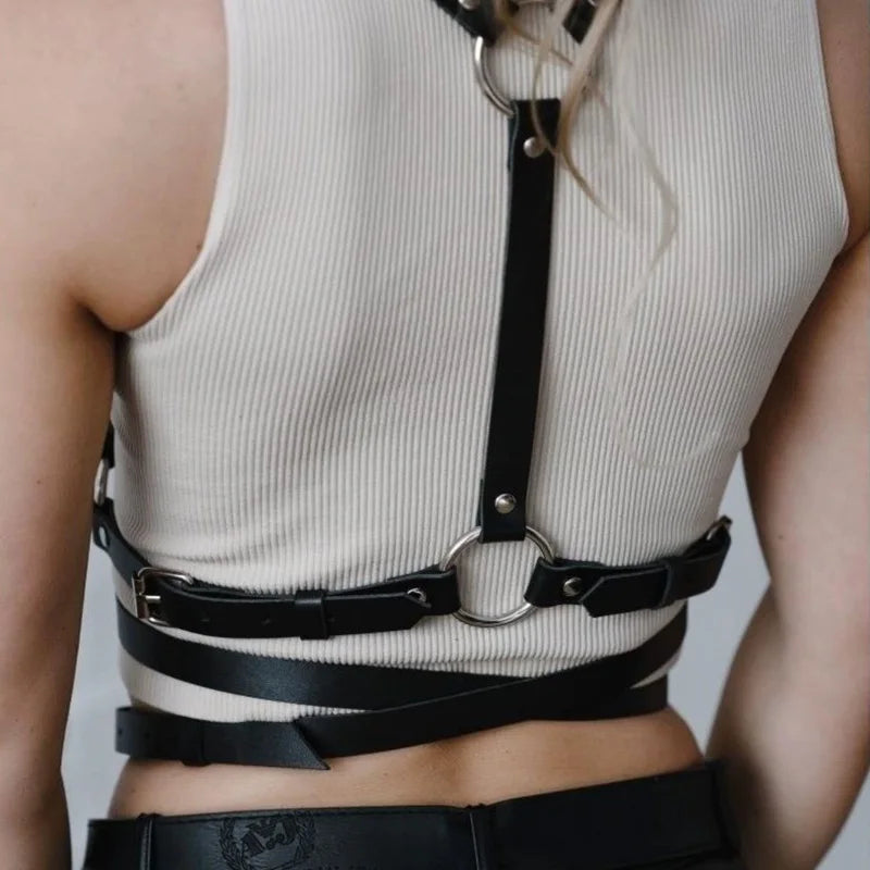 Women Fashion Harness Pu Leather Studded Decor Harness Adjustable Harness Belt Gothic Harness Bondage Lingerie Chest Harness