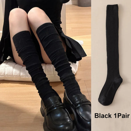 Fashion Pure Cotton Knee-high Socks Solid Color Keep Warm Calf Socks Foot Warmers Fall Winter