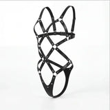 Women's PVC Faux Leather Glitter Cupless Crotchless Halter Teddy Bodysuit Lingerie