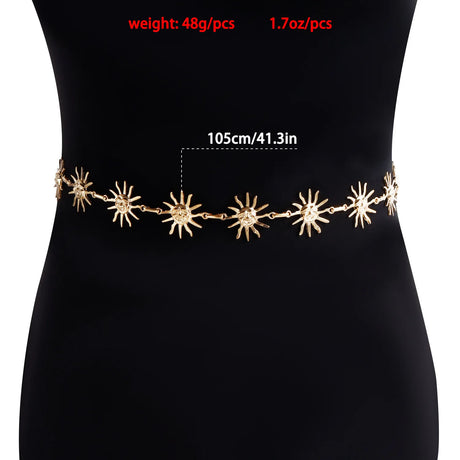 Fashion Vintage Sun Flower Smiley Face Metal Waist Chain for Women Summer Beach Body Chain Gold Plated Belt Female Jewelry