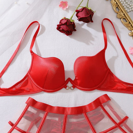 Women Erotic Set Mesh Lingerie 3 Pieces See Through Cage Skirt Garter Harness Exotic Hollow Out Party Club Sexy Underwear