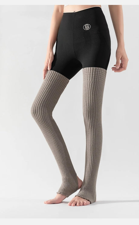 Women's Yoga Thigh-high Leg Warmers with Leg Protection, Long Tube Leg Coverings, Foot-stretching Knee-length Socks