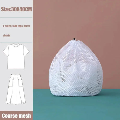 1Pc Drawstring Mesh Laundry Bags Fine/Coarse Mesh Washing Machine Travel Laundry Pouch Soft White Lingerie Storage Clothing Hot