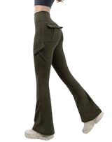 New Women Casual Bootleg Yoga Pants Plus Size Workout Flare Leggings High Waist dungarees Pants with Pockets Sports Wear