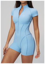 2026 Yoga Bodysuit Short Sleeves Women Tracksuits Gym Zipper Jumpsuits Sports Workout Rompers Fitness One-piece Suit Activewear