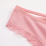 2PCS Cotton Panties for Women Sexy Lace Brazilian Briefs Female Low-Waist Cross Webbing Underpants Stretch Breathable Intimates