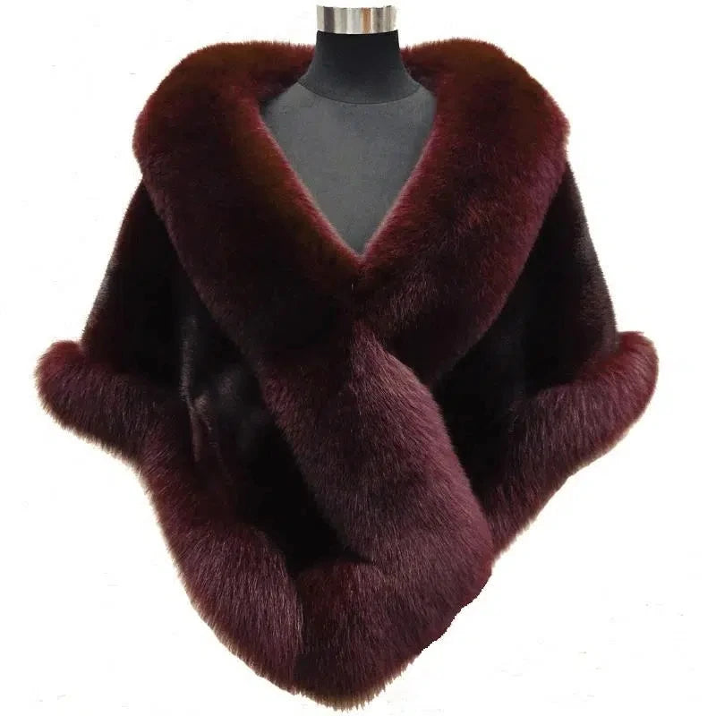 White Fur Shawl Women's  Jacket  Autumn Winter Faux Mink Fox Fur Dress Cheongsam Cloak Coats New 2026 Thicken Warm Short Outwear