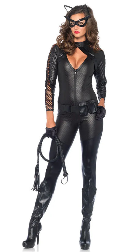 Black PU Cat Costume for Adult Halloween Carnival Party Catsuit DJ Bodysuit Women Ladies Gifts Stage & Dance Wear Cat Girl Suits