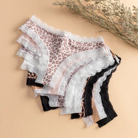 BZEL Women's Lace Floral Thongs Sexy Leopard Breathable Panties Low Waist G-String Female Fashion Underwear Cozy T-Back Lingerie