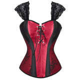 Gothic Corset Top With Straps Sexy Floral Zipper Brocade Overbust Lingerie Burlesque Body Shaper Lace Up Bustier Plus Size