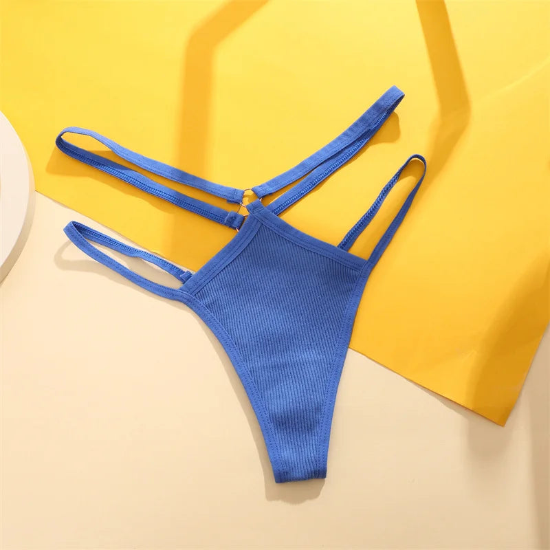 1PCS Women Sexy Cotton Panties Two Belts Hollow Out G-String Thongs Breathable Underwear for Female Solid Color Lingerie S-XL