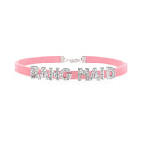 Sexy Rhinestone Letters Hotwife Collar Choker for Women Men DIY Customized Necklaces Pink Suede Leather Cosplay Jewelry Gift