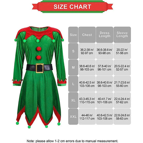 Adult Christmas Themed Elf Cosplay Costume Set Full Outfit with Long-Sleeve Green Dress for Holiday Parties Christmas Attire