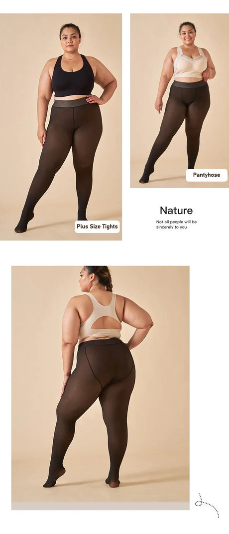 2PCS Plus Size Women's Fleece Warm Winter Tights Leggings Thick Fleece Panty Fake Translucent Pantyhose Thermal Stockings Woman