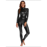 OVIGILY Women Metallic Long Sleeve Unitard Zip Front Bodysuit Catsuit for Clubwear Cosplay Costumes