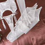 Ellolace Solid Women's Lingerie Sets Seductive See Through Bra Belt Thong 3PC with Gloves Stockings Sissy Sexy Women's Underwear