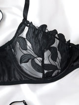 Transparent Floral Two Pieces Exquisite Lace Lingerie Set Ultrathin Bra Briefs Set Solid Exotic Lingerie for Ladies See Through