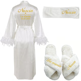 Customized Bathrobe for Women Personalized Name And Date Robe Add Any Text Gown for Bridal Party Feather Bride Robes