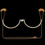 Stonefans Heart Rhinestone Chest Bracket Body Jewelry Bra Chain For Women Chain Top Bikini Halter Bra New Banquet Breast Support