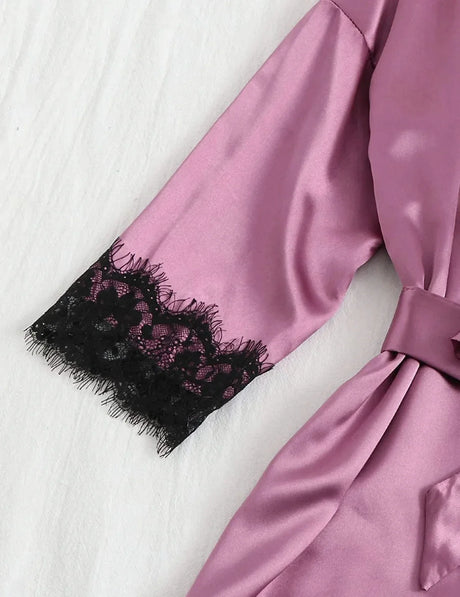 Women's Summer Sexy Pajama Pants Set 4 Pieces Lace Satin With Silk Sleepwear Robe Fashion And Comfortable Nightwear