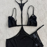 Tornova Erotic Bodysuit Perspective Hollow Sexy Suit Women's BlackMesh Jumpsuit Sexy Suspender Private Underwear Three-piece Set