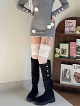 Women Fishnets Stockings Sexy Lace Fishnet Floral Knee High Socks Breathable Hollow-out JK Mesh Lolita Retro Thigh Highs Socks