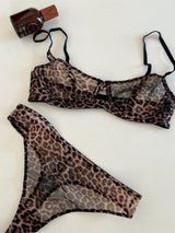 Seamless Leopard Print 2-piece Bra Set Lingerie Sexy See Through Erotic Romantic Set Underwear Women Bra and Panty Set