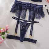 Ellolace Willowy Women's Lingerie Sets Luxury Sequin Bra Belt Thong 3PC with Leg Circles Luxury Tulle Women Intimate Underwear