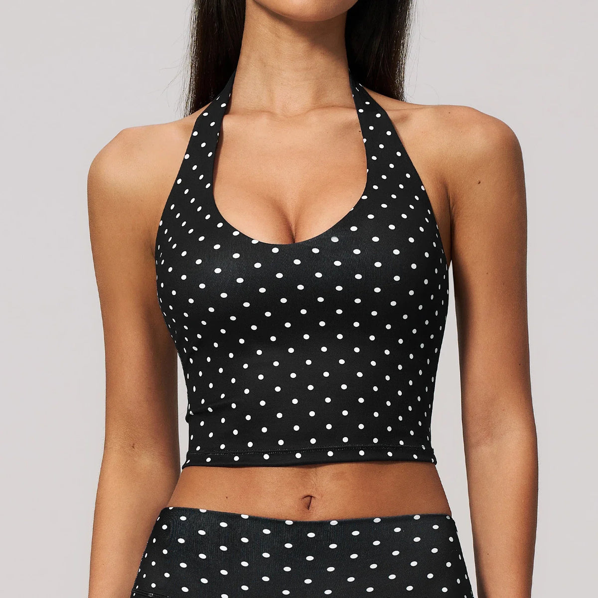 2026 New Polka Dot Halter Neck Sports Bra Deep V Backless Yoga Top Women's Gym Workout Tank Pilates Training Activewear Vest