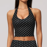 2026 New Polka Dot Halter Neck Sports Bra Deep V Backless Yoga Top Women's Gym Workout Tank Pilates Training Activewear Vest